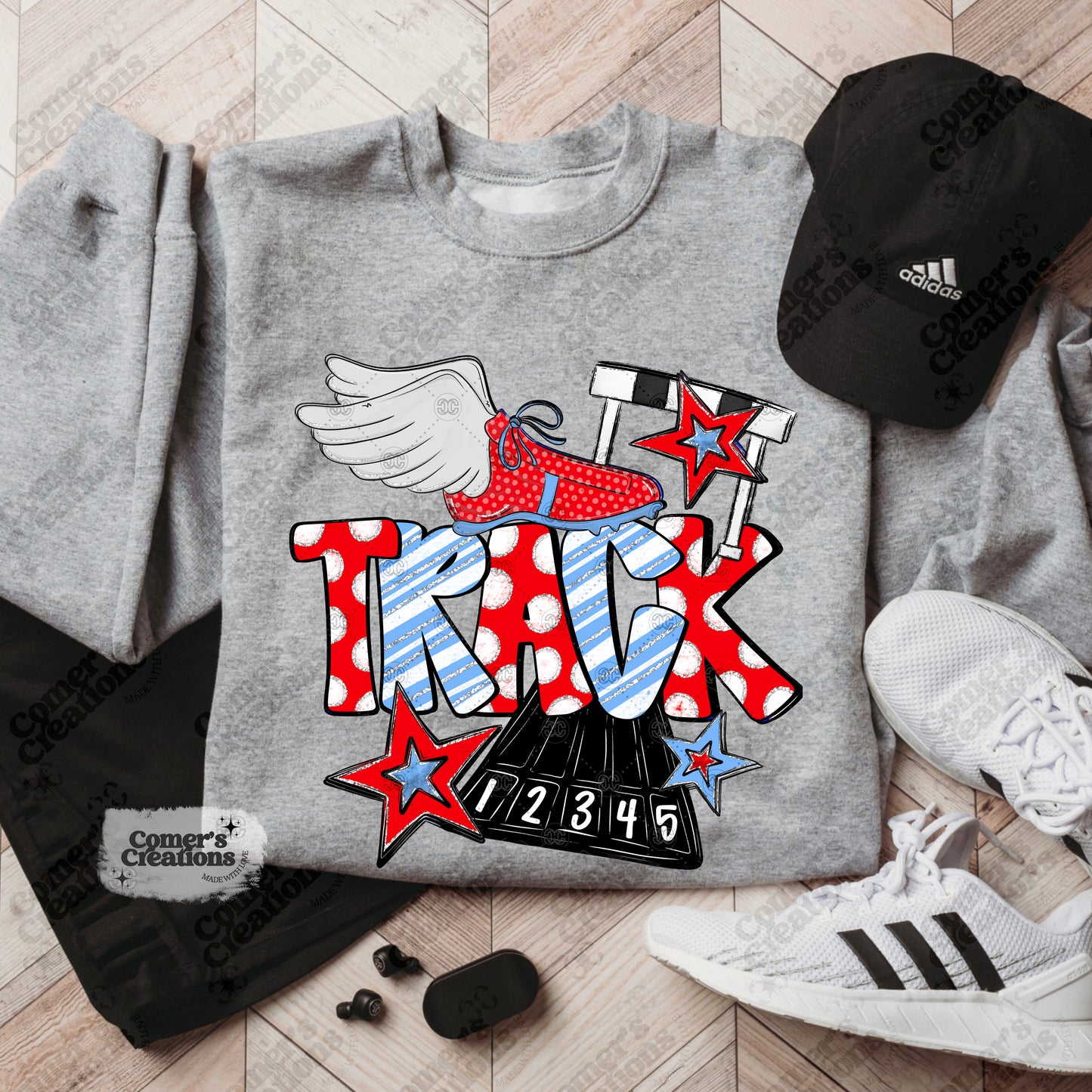 Carolina Blue & Red Track Doodle