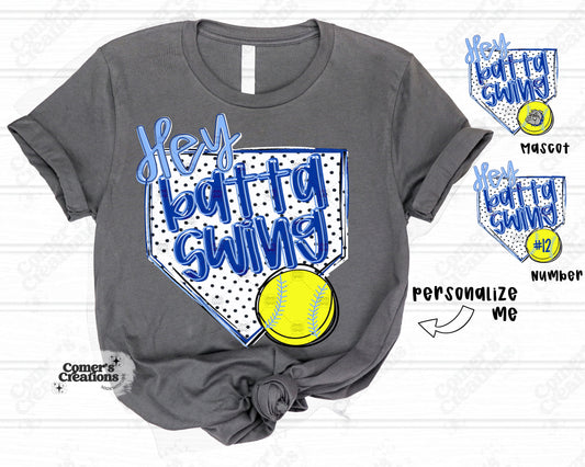 Personalized Blue "Hey Batta Swing" Softball