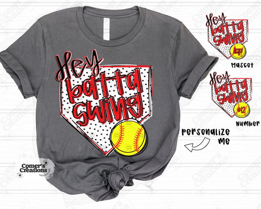 Personalized Red "Hey Batta Swing" Softball