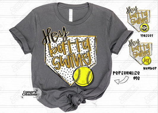 Personalized Vegas Gold "Hey Batta Swing" Softball