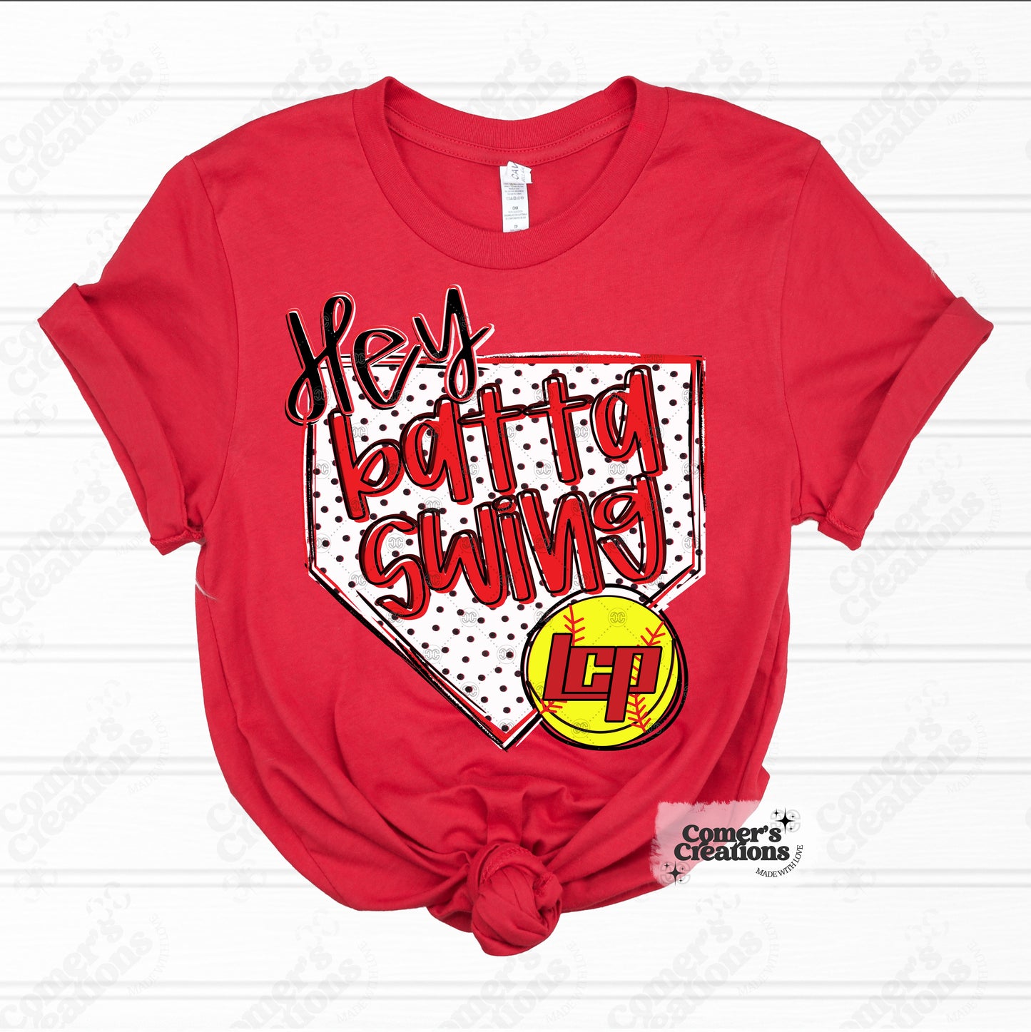 Personalized Red "Hey Batta Swing" Softball