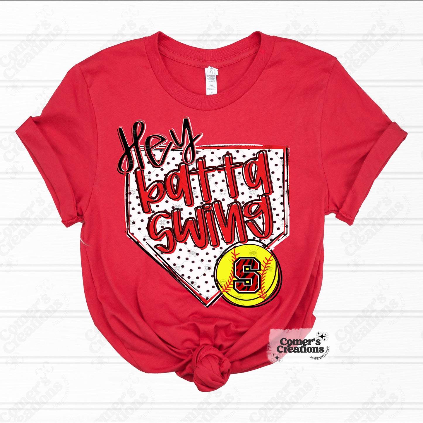 Personalized Red "Hey Batta Swing" Softball